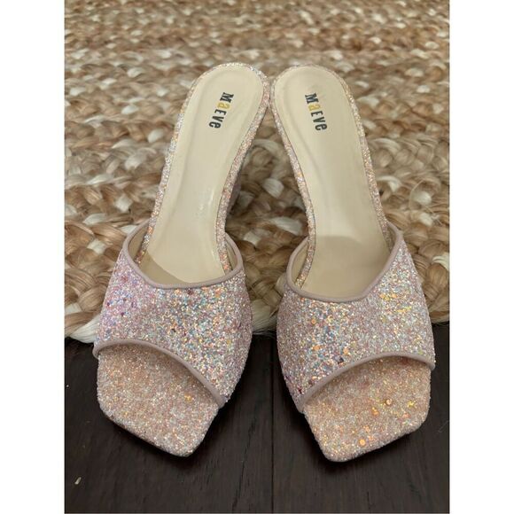 Anthropologie Maeve Pearl Pink Glitter Square Toe Heeled Mules, $168 - Picture 3 of 8